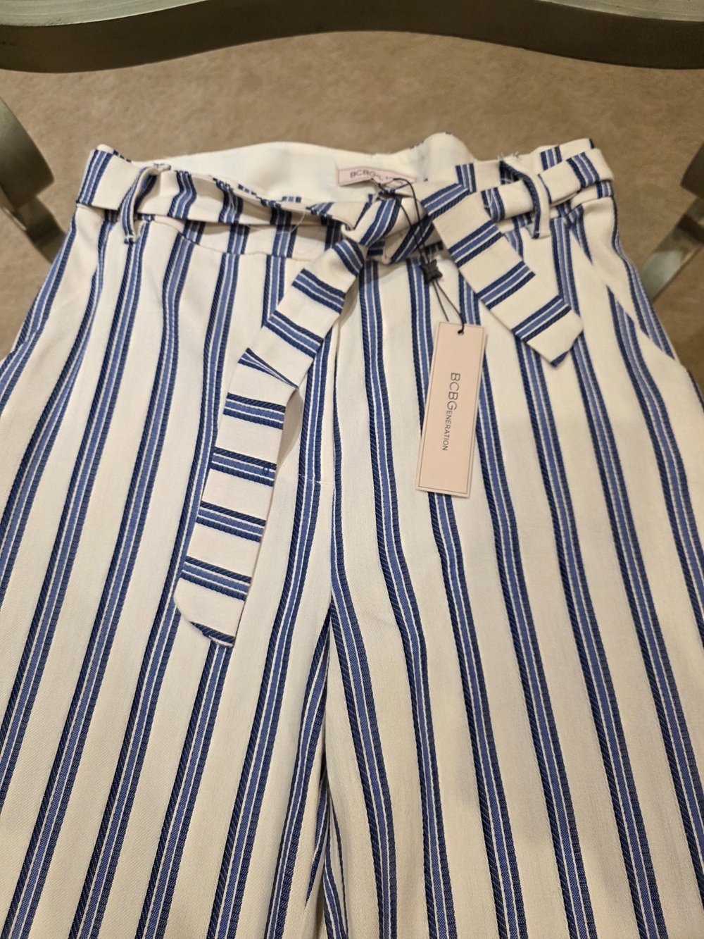 BCBGeneration Navy & White Vertical Stripe Wide-Leg Pants - Picture 3 of 8